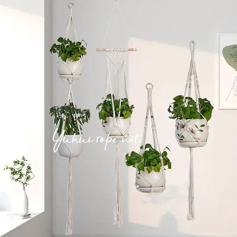 Macrame Plant Hanger - Boho Rope Ceiling Hanging Plant Basket Holder