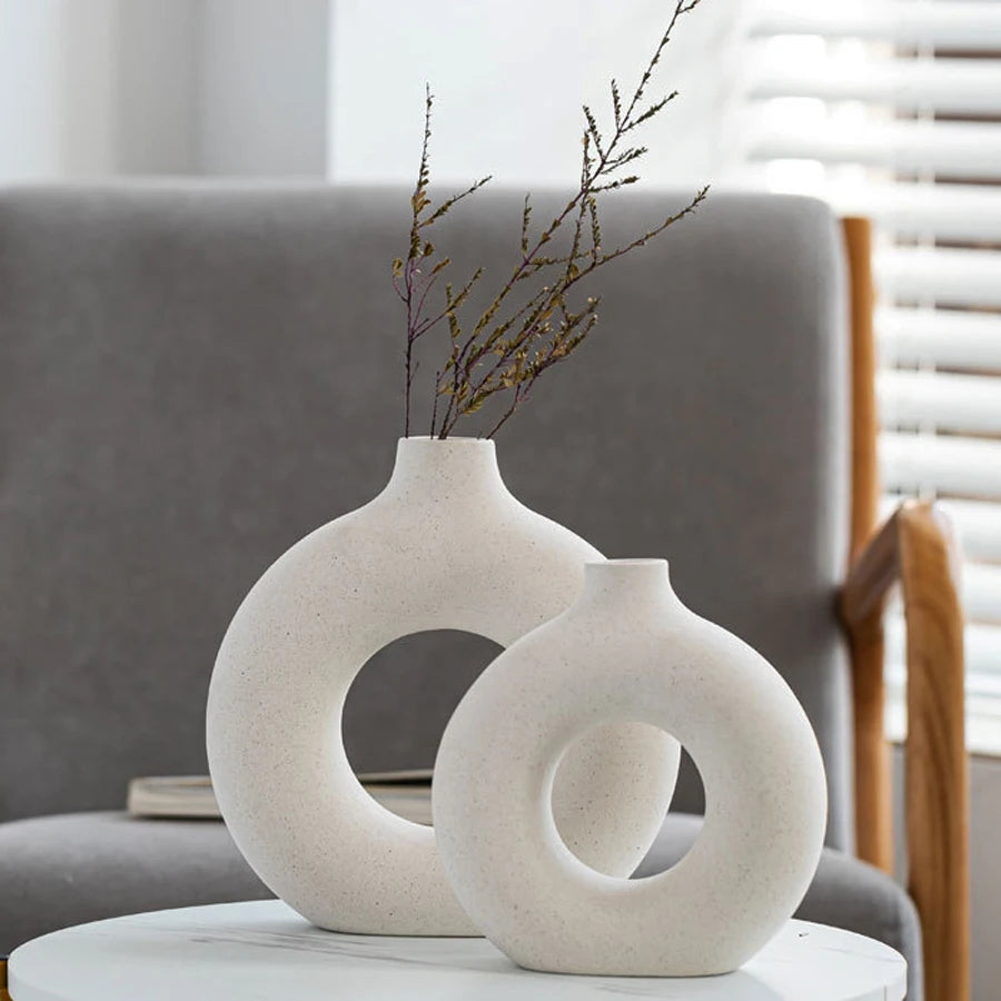 Ceramic Donut Vase - Modern Boho Chic Flower Vase