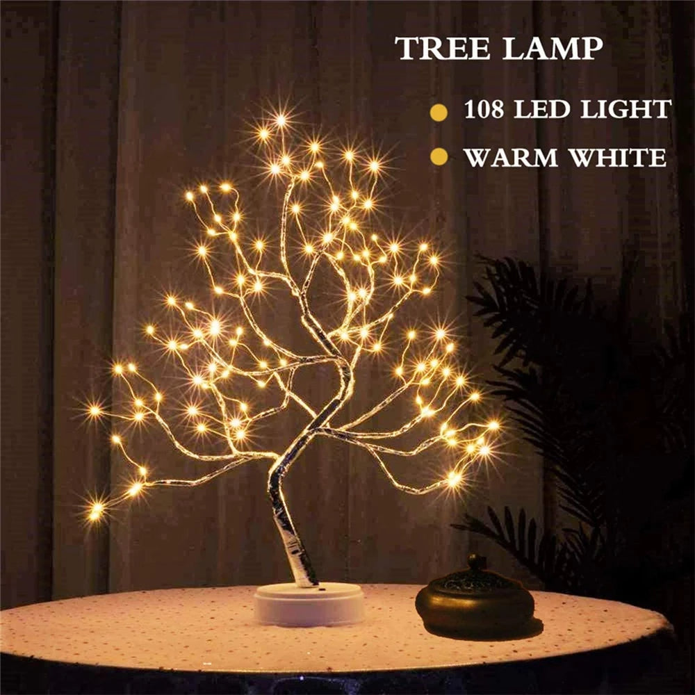 Tabletop Tree Light - Warm LED Artificial Bonsai Mini Christmas Lamp